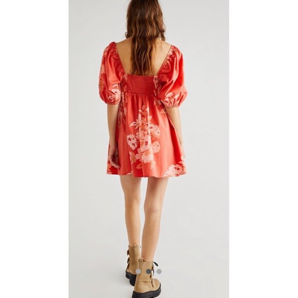 Free People Women Peony Babydoll Dress Femme Combo Orange Pink Size Medium - Picture 2 of 7